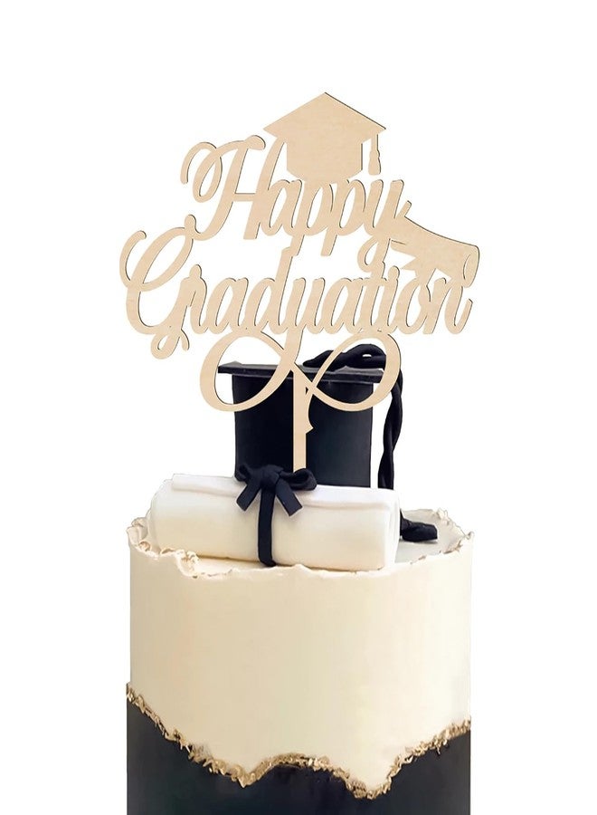 Cliths Happy Graduation Cake Topper - Wooden Graduation Cake Decoration, Party Supplies for College & School Graduation, Congrats Celebration, 6.77 x 6 Inch - Image 1